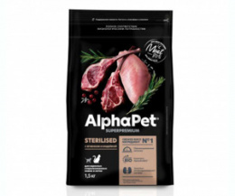 "ALPHAPET" Superpremium сухой корм для взрослых стерилизованных кошек с ягненком и индейкой