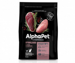 "ALPHAPET" Superpremium сухой корм для взрослых стерилизованных кошек с уткой и индейкой