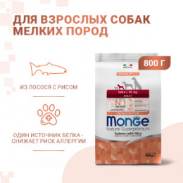 "MONGE" Dog Speciality Line Monoprotein Mini корм для взрослых собак мелких пород, из лосося с рисом